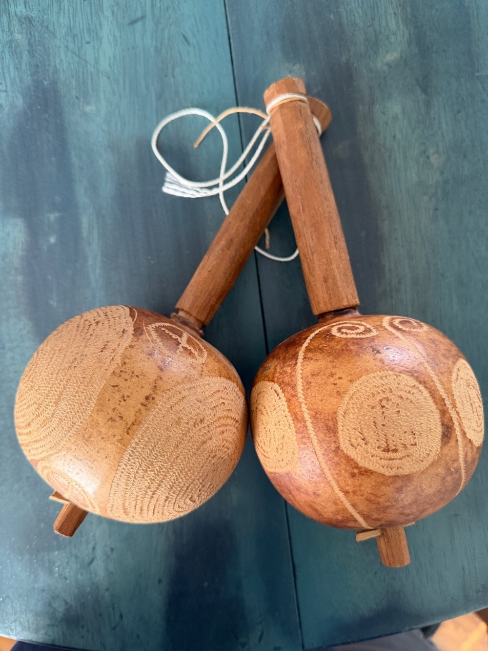 Set Of Three Vintage Carved Maracas